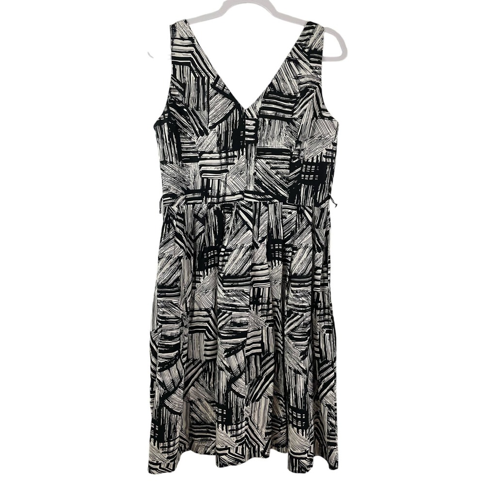 Coldwater Creek Size 8 Dress Black White A Line V Neck Modern Sleek Zipper - Picture 2 of 7